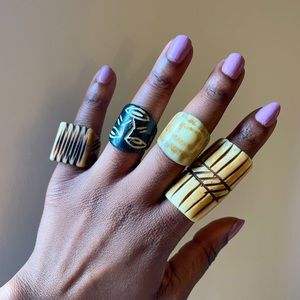 4 piece African Design wooden rings size2